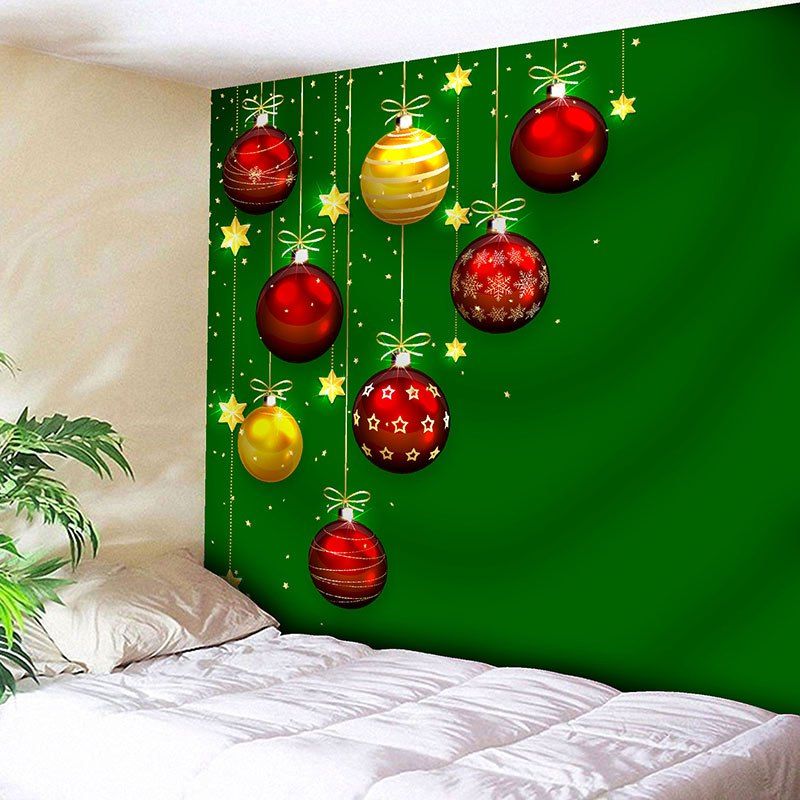 

Christmas Balls And Stars Patterned Wall Decor Tapestry, Green and red