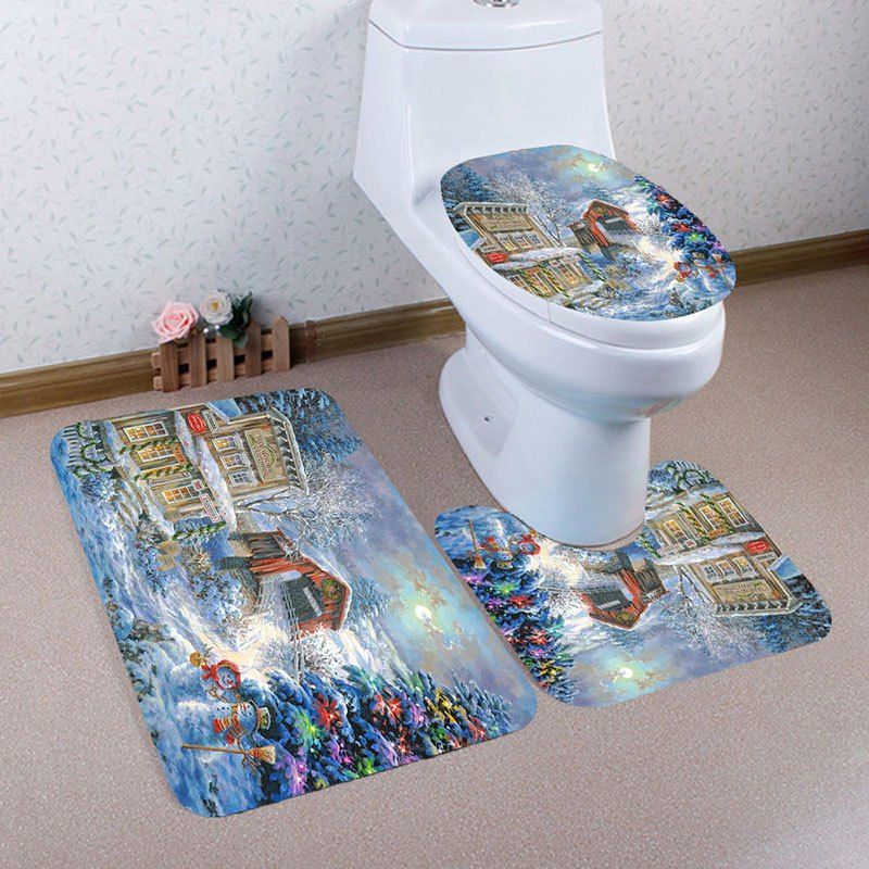 

Christmas House Pattern 3Pcs Bath Toilet Mats Set, Colorful