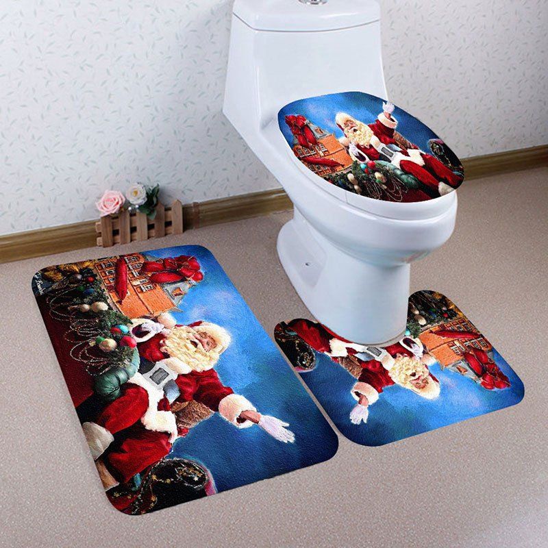 

3Pcs Nonslip Father Christmas Printed Bathroom Mats Set, Colorful