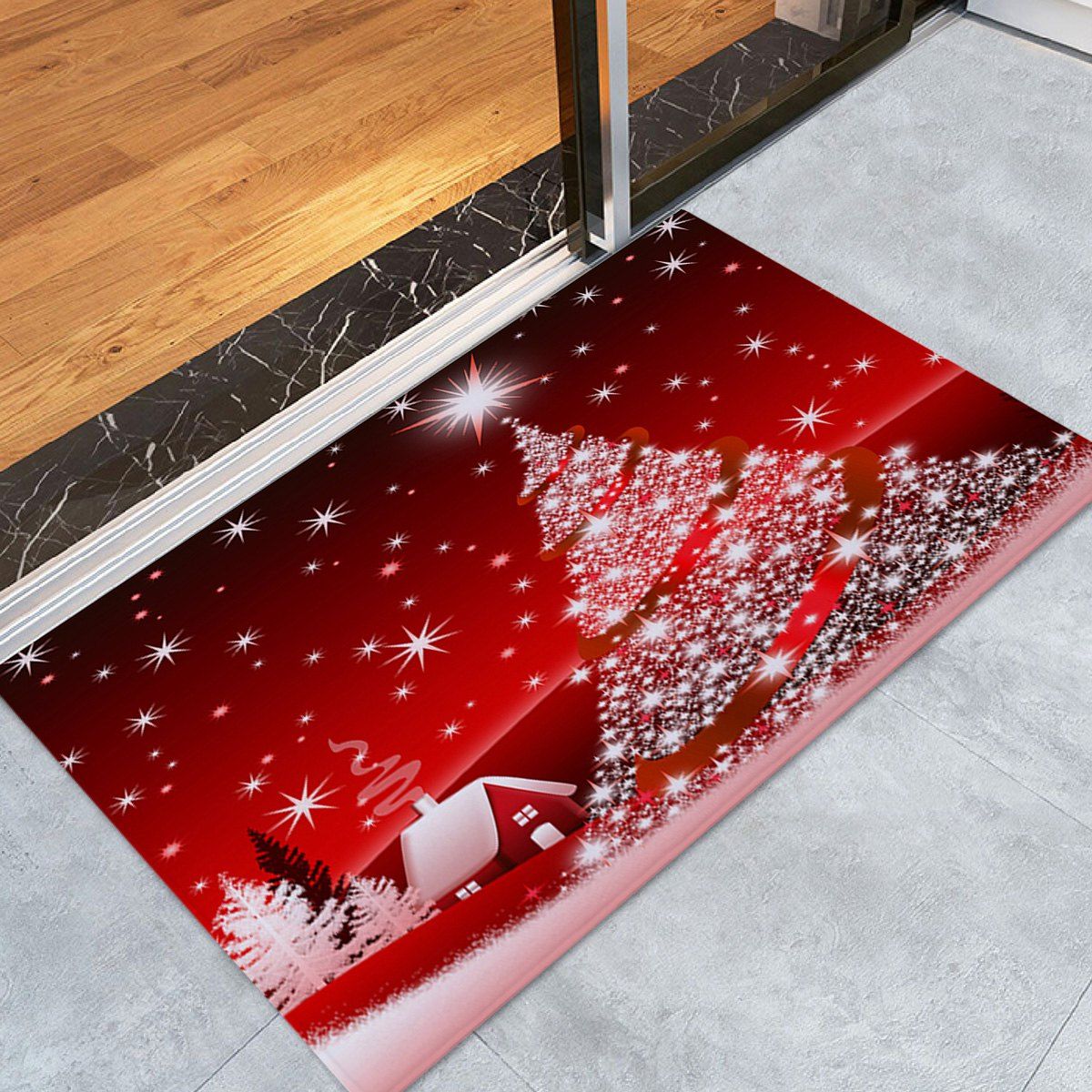 

Christmas Tree House Pattern Anti-skid Water Absorption Area Rug, Red