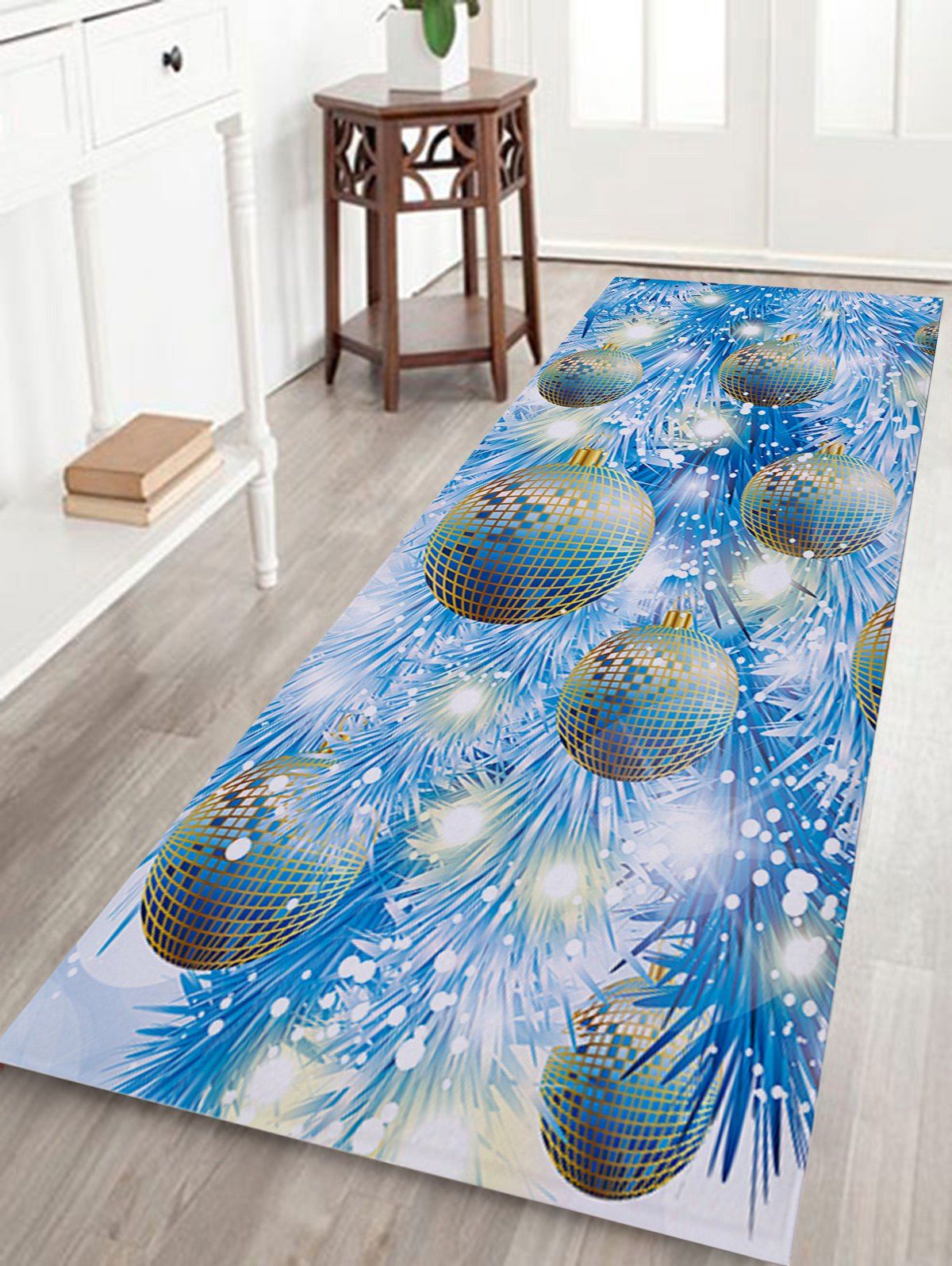 

Christmas Baubles Pine Pattern Anti-skid Water Absorption Area Rug, Ice blue