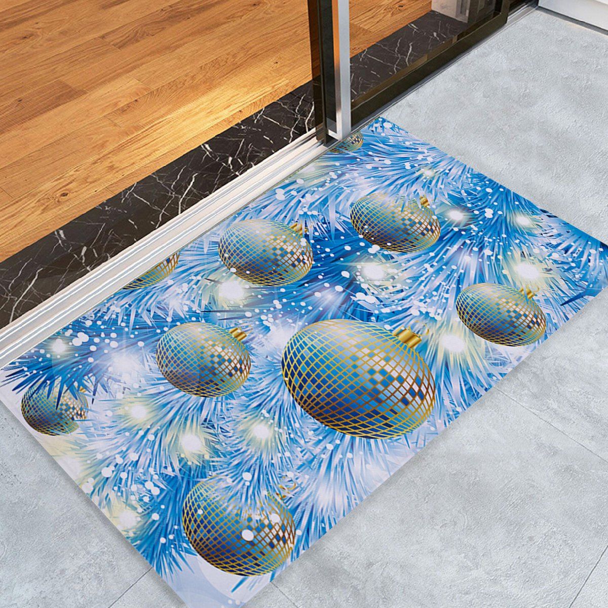 

Christmas Baubles Pine Pattern Anti-skid Water Absorption Area Rug, Ice blue