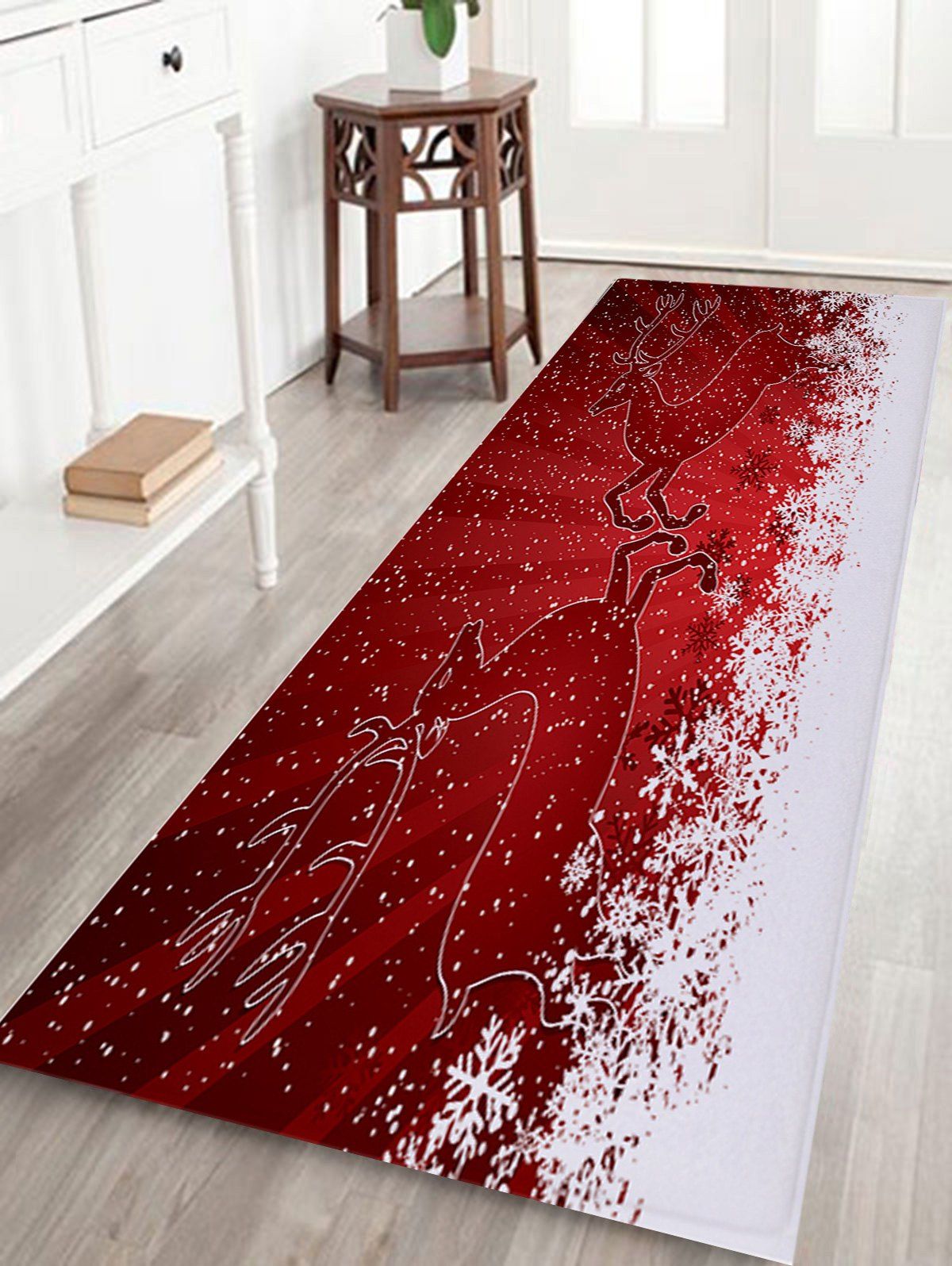 

Christmas Snowfield Deer Pattern Anti-skid Water Absorption Area Rug, Red