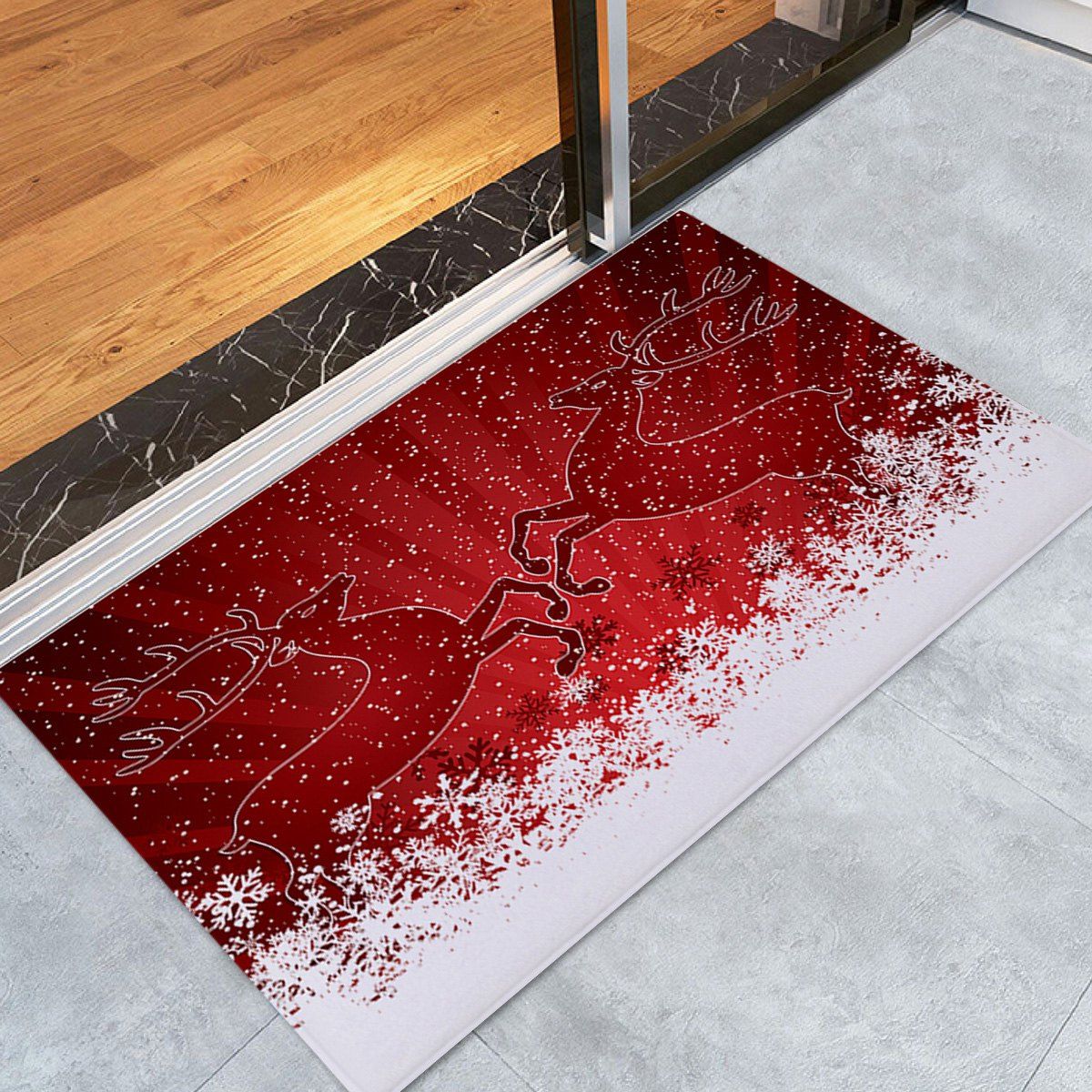 

Christmas Snowfield Deer Pattern Anti-skid Water Absorption Area Rug, Red