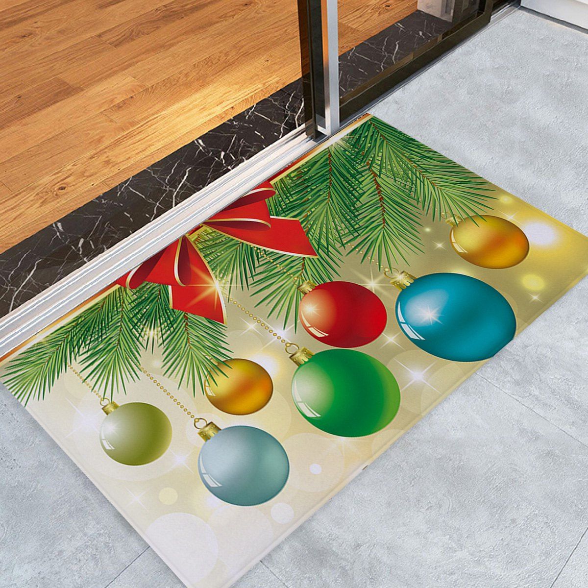 

Christmas Baubles Pine Tree Pattern Anti-skid Water Absorption Area Rug, Colormix