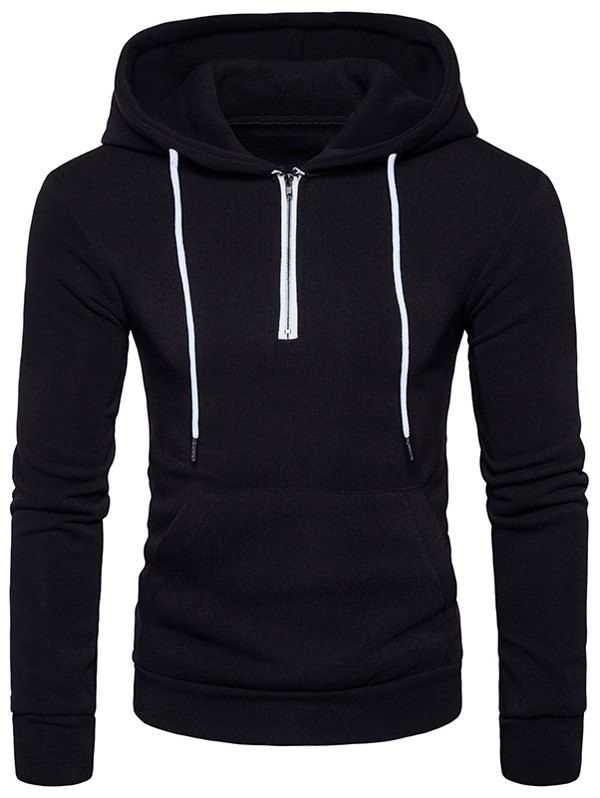 

Half Zip Pouch Pocket Fleece Pullover Hoodie, Black