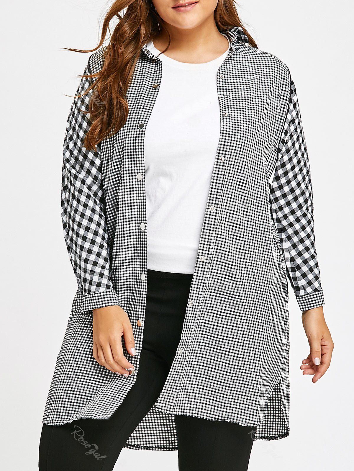 

Long Plus Size Plaid Tunic Shirt, Gray