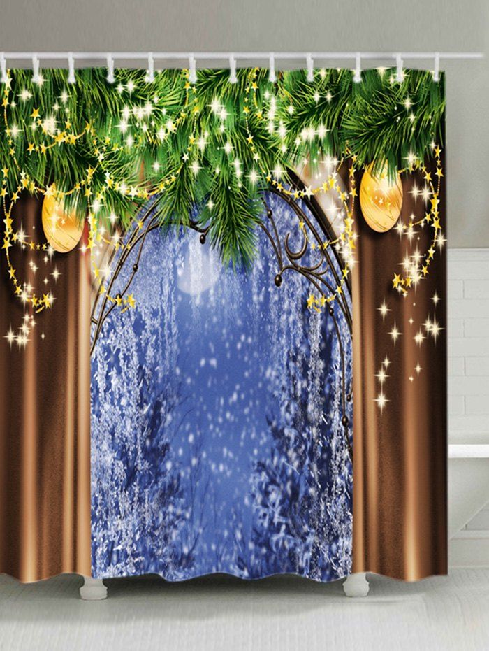 

Christmas Tree Window Print Waterproof Bathroom Shower Curtain, Colormix