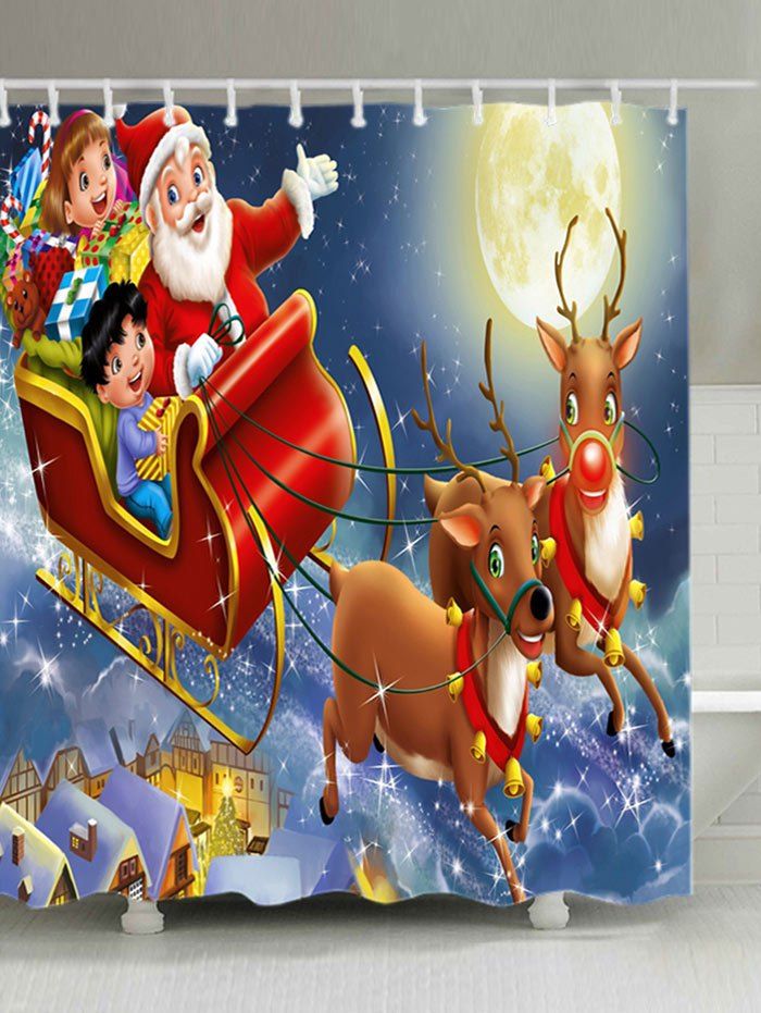 

Christmas Moon Santa Sleigh Print Waterproof Bathroom Shower Curtain, Colormix