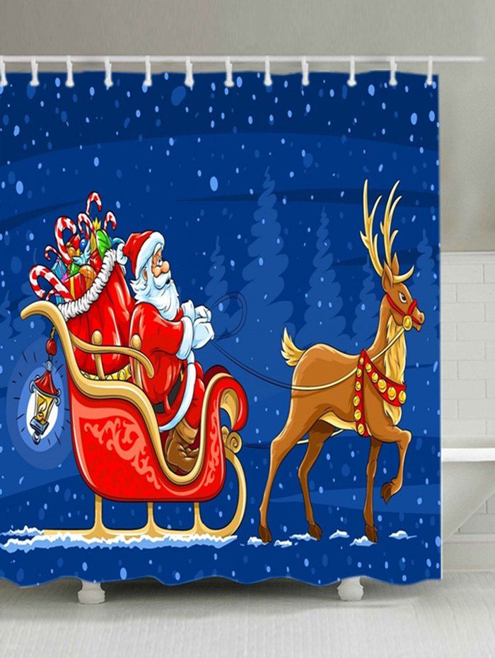 

Christmas Santa Gift Sleigh Print Waterproof Bathroom Shower Curtain, Blue