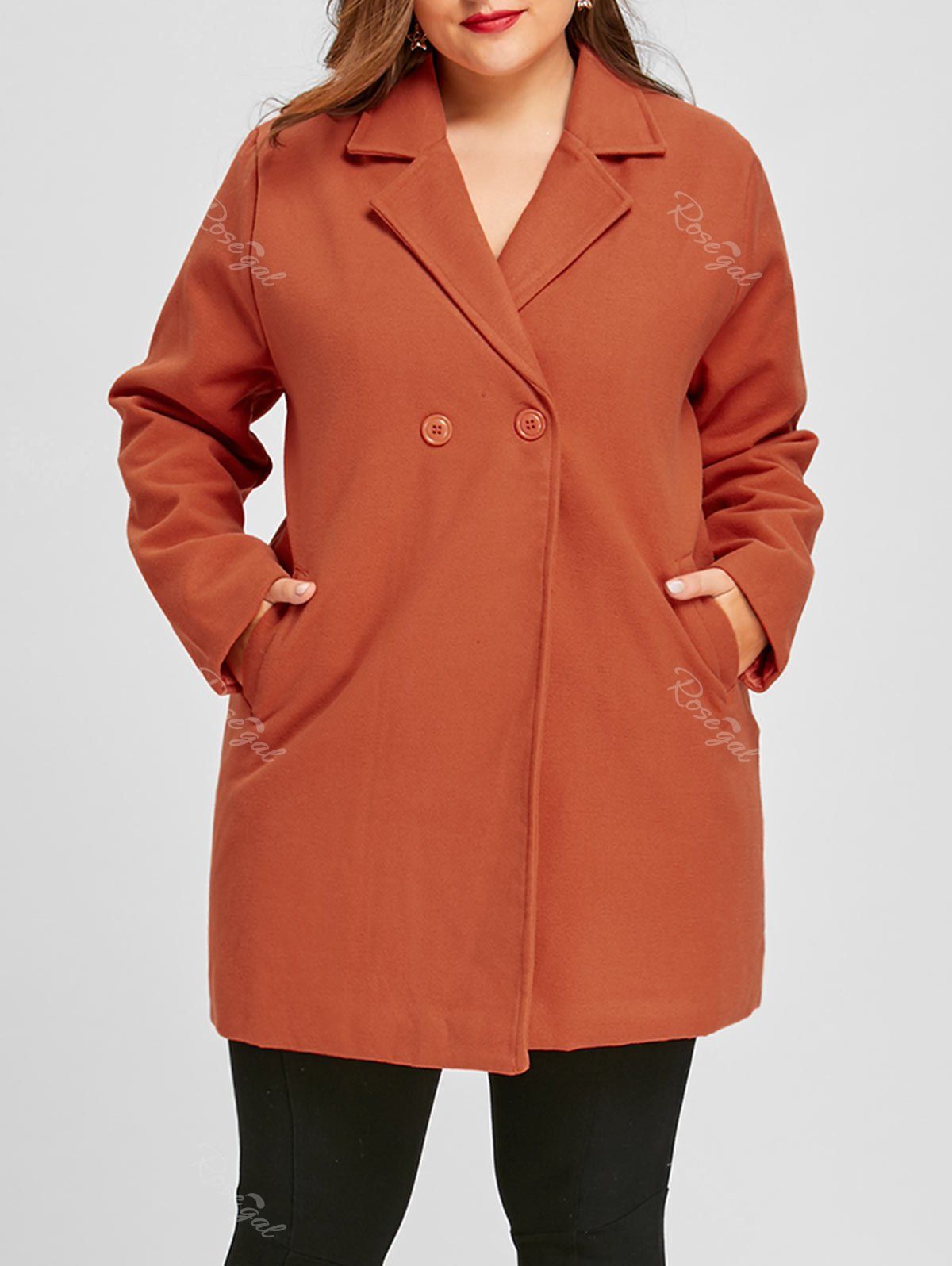 

Long Plus Size Lapel Double Breasted Coat, Orange red