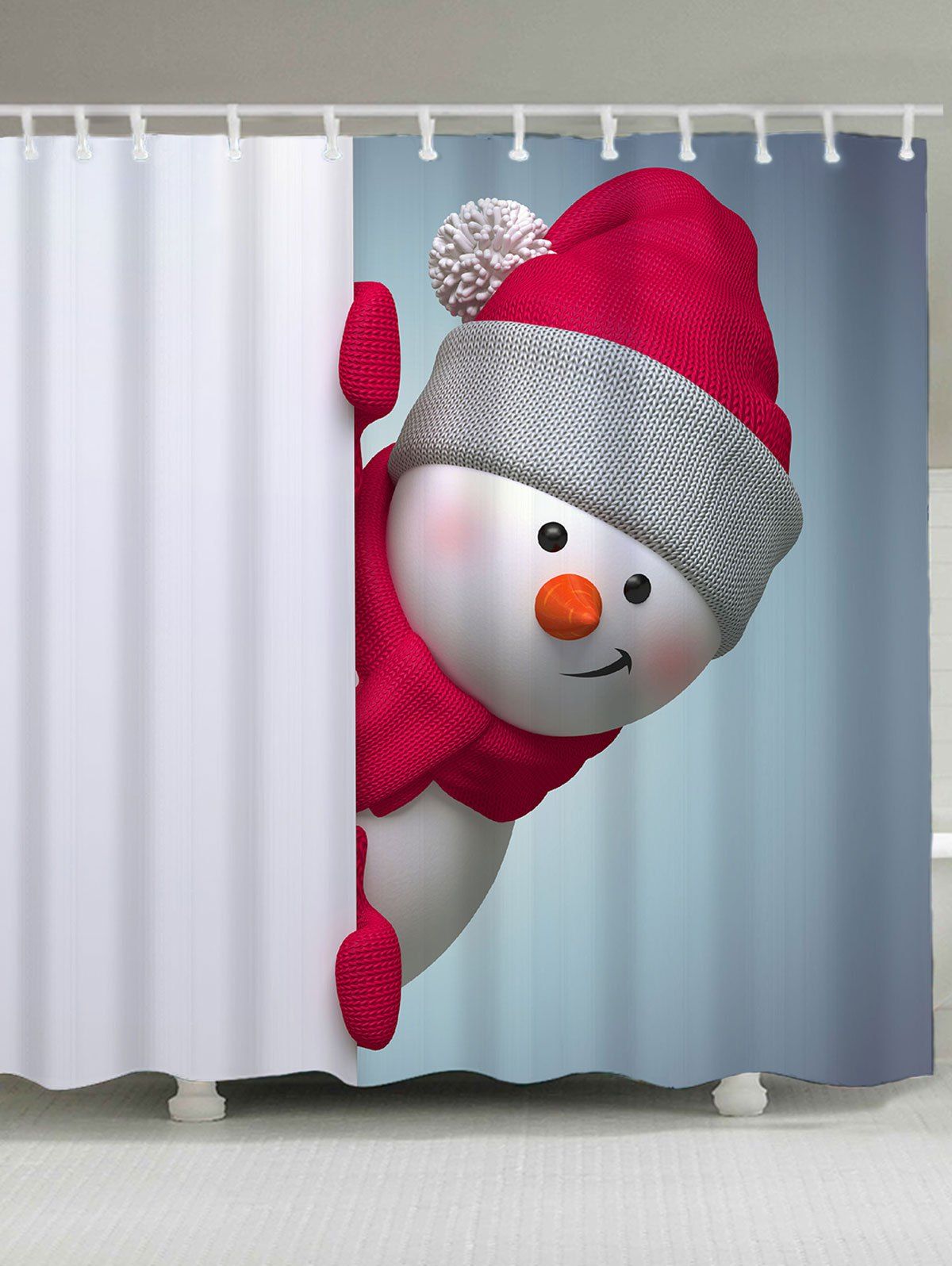

Bath Decor Christmas Snowman Printed Shower Curtain, Red and white