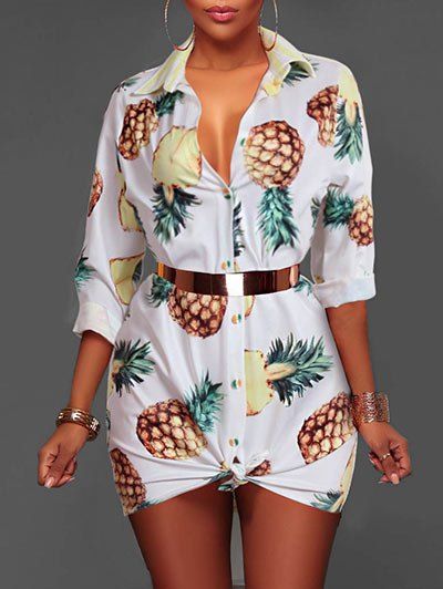 

Pineapple Print Mini Shirt Dress, White