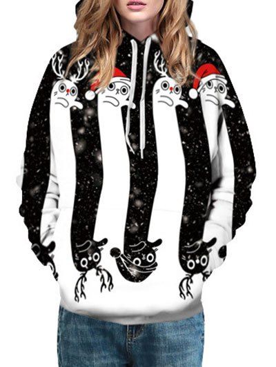 

Christmas Cartoon Elk Print Hoodie, Colormix