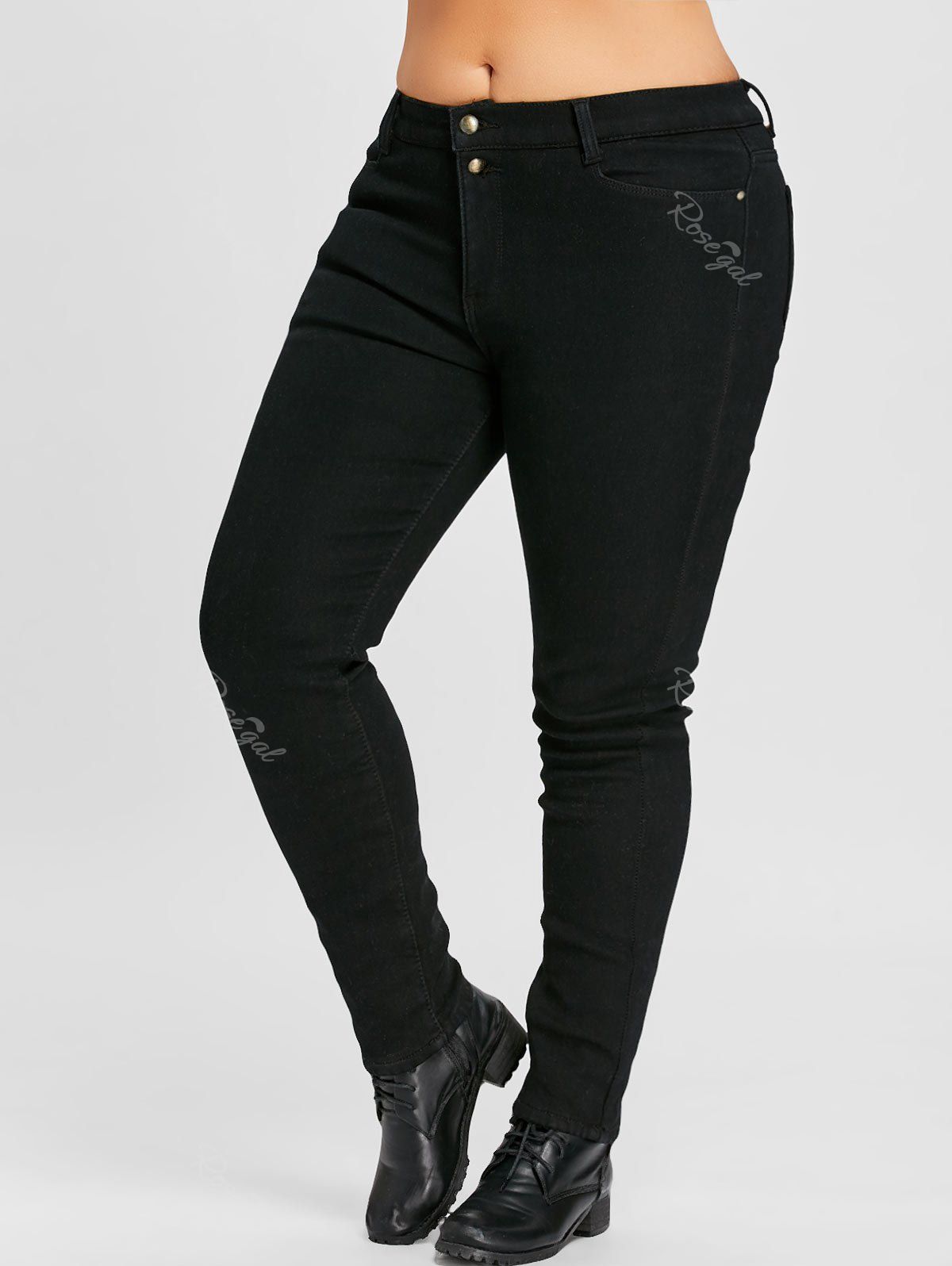 

Midi Rise Plus Size Zipper Fly Slim Jeans, Black