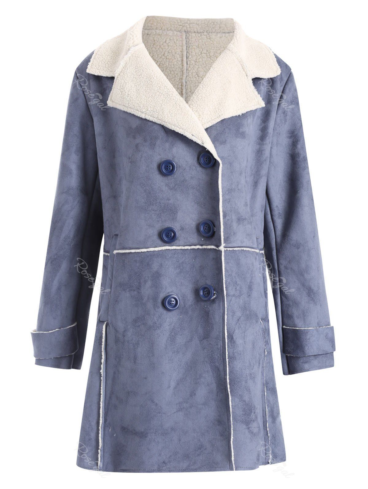 

Plus Size Sherpa Lined Long Coat with Pocket, Blue