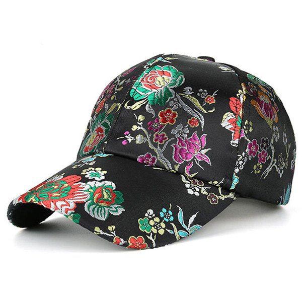

Retro Floral Pattern Embroidery Baseball Hat, Black