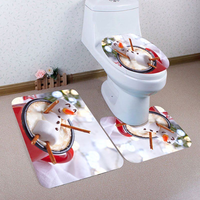 

Christmas Steamed Buns Patterned Toilet Bath Mat Set, Red and white