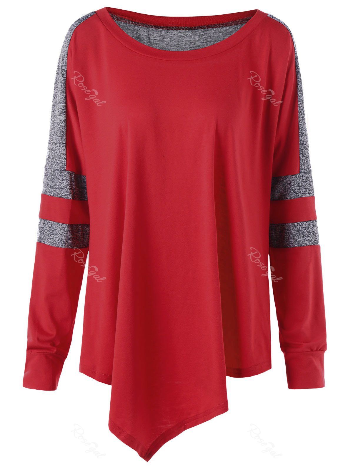 

Plus Size Pullover Asymmetric Long Sleeve Sweatshirt, Red