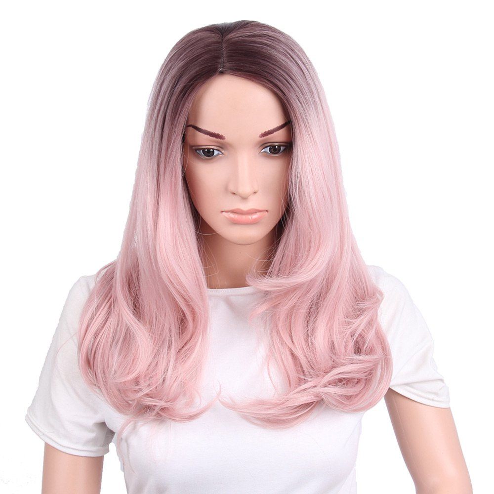 

Long Side Parting Wavy Ombre Synthetic Wig, Pink