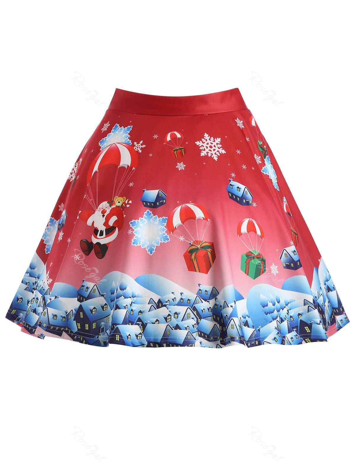 

Plus Size Christmas Gift Santa Claus Print Skirt, Red