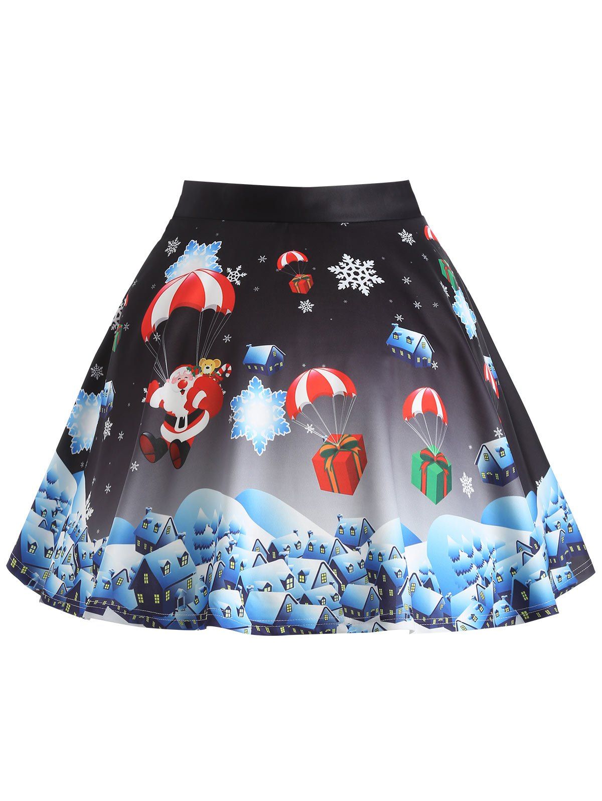 

Plus Size Christmas Gift Santa Claus Print Skirt, Black