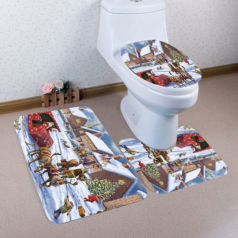 

Nonslip Christmas House Printed 3Pcs Bathroom Mats Set, Colorful