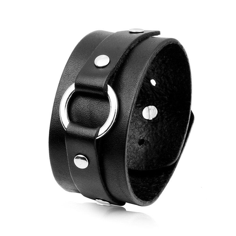 

Vintage PU Leather Circle Wide Bracelet, Black