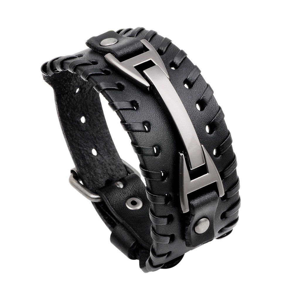 

Punk Artificial Leather Wide Bracelet, Black