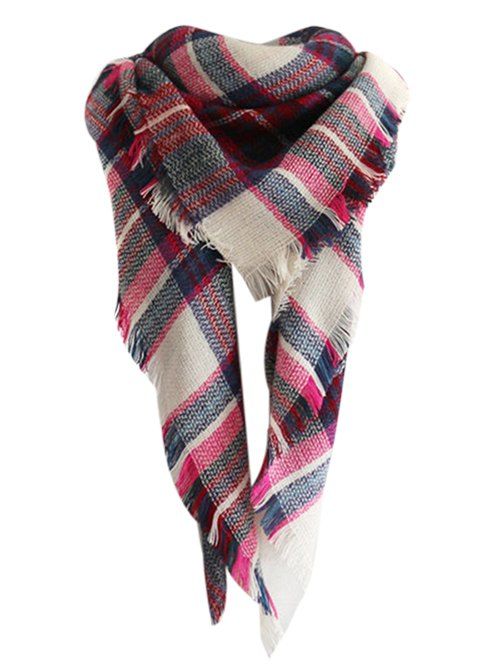 

Vintage Checked Pattern Faux Wool Shawl Scarf, Rose madder