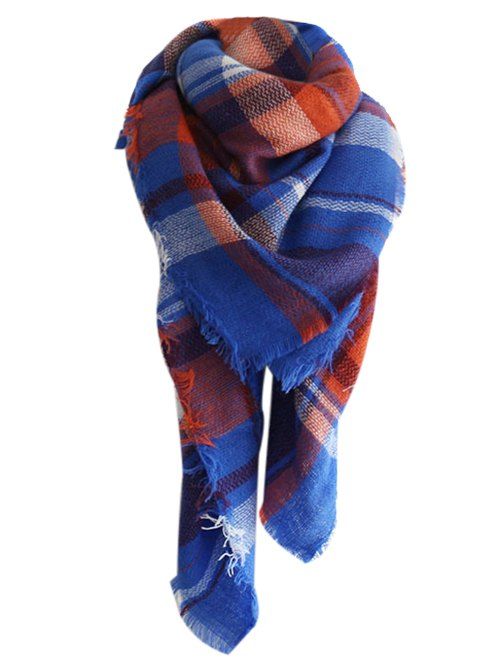 

Vintage Checked Pattern Faux Wool Oversized Shawl Scarf, Blue