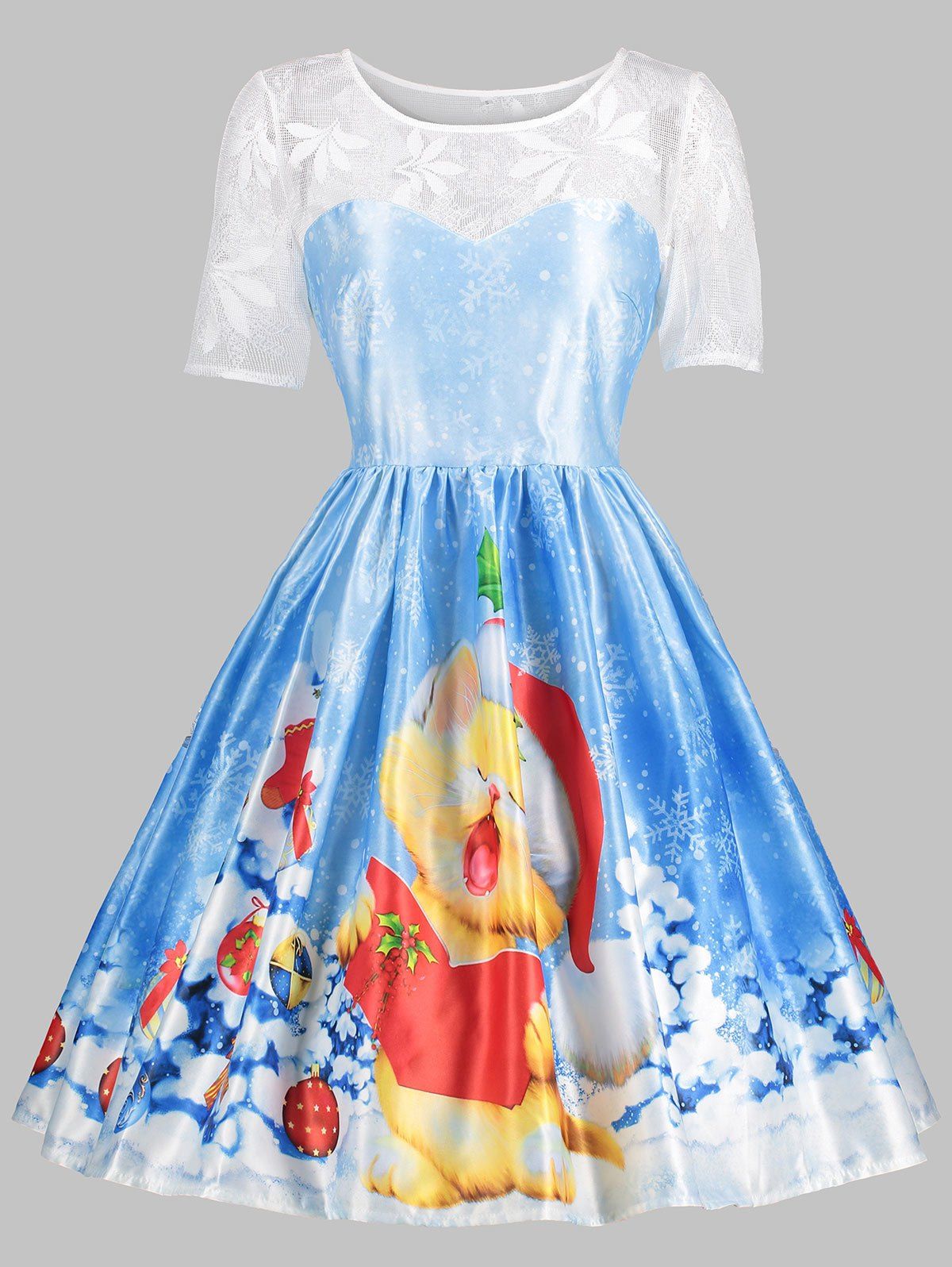 

Christmas Snowflake Vintage Floral Lace Yoke Dress, Blue