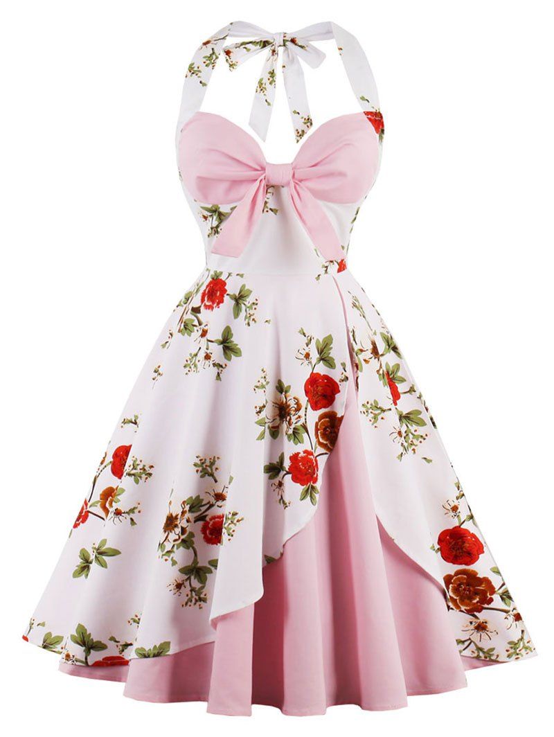 

Vintage Halter Floral Pin Up Dress, Pink