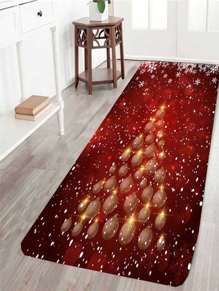 

Christmas Baubles Tree Printed Skidproof Rug, Red