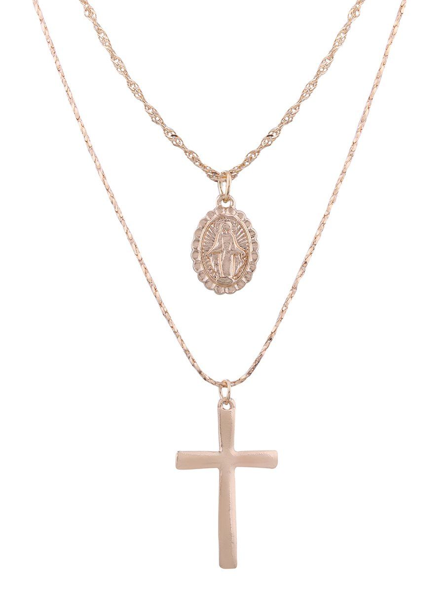 

Alloy Crucifix Oval Engraved Goddess Necklace Set, Golden