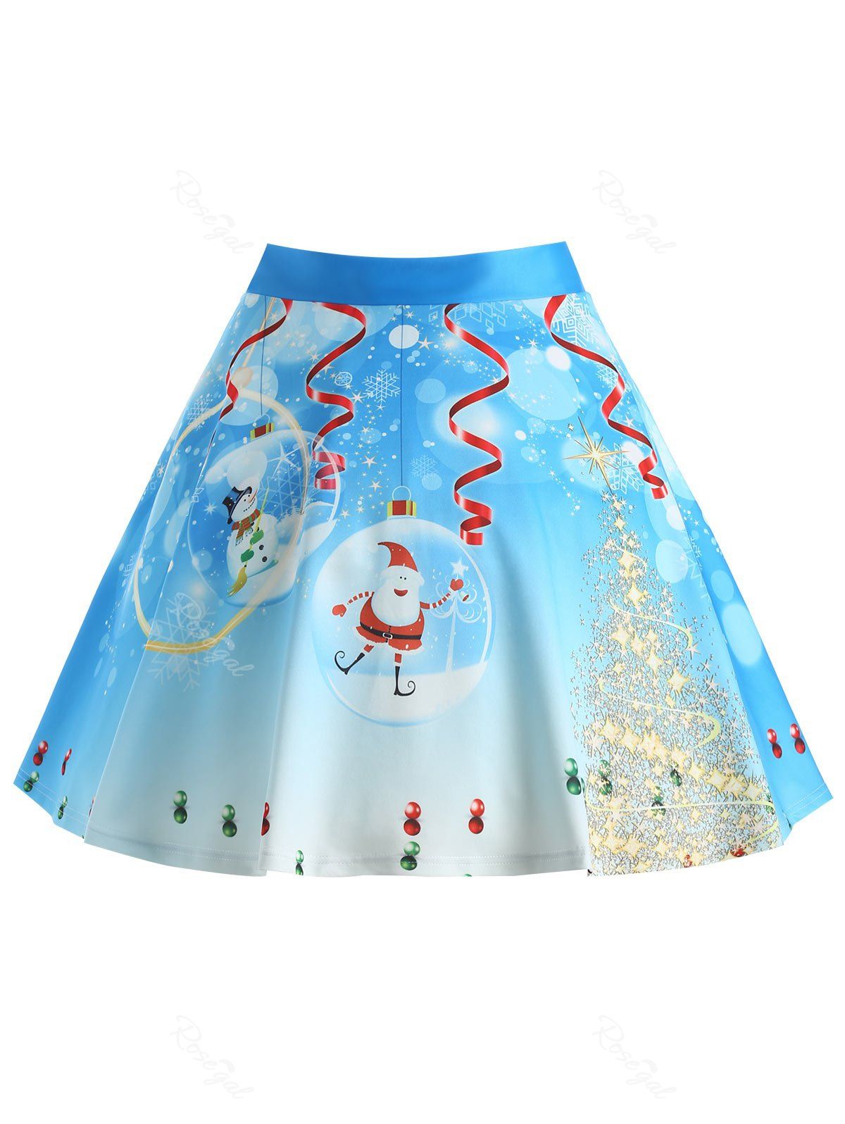 

Christmas Tree Santa Claus Print Plus Size Skirt, Blue