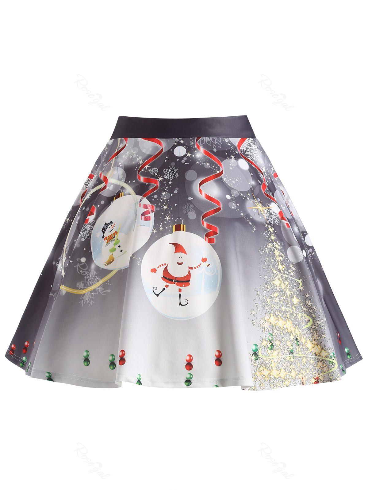 

Christmas Tree Santa Claus Print Plus Size Skirt, Gray