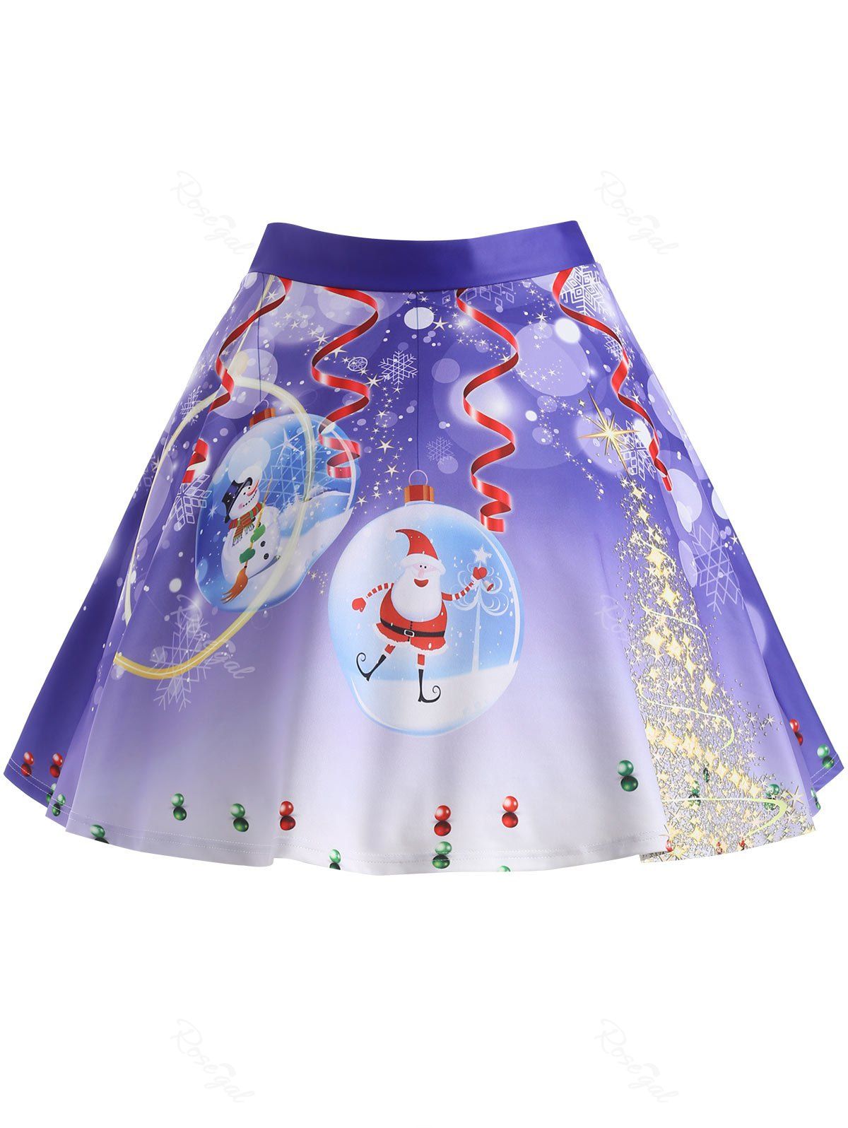

Christmas Tree Santa Claus Print Plus Size Skirt, Purple
