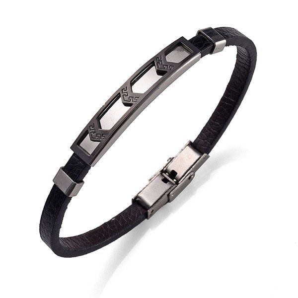 

PU Leather Stainless Steel Cool Bracelet, Black