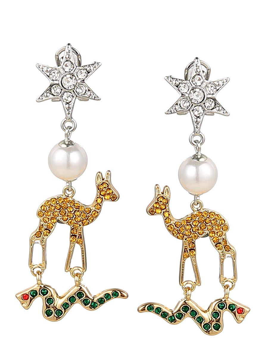 

Faux Pearl Rhinestone Animal Hexagram Earrings, Pattern b