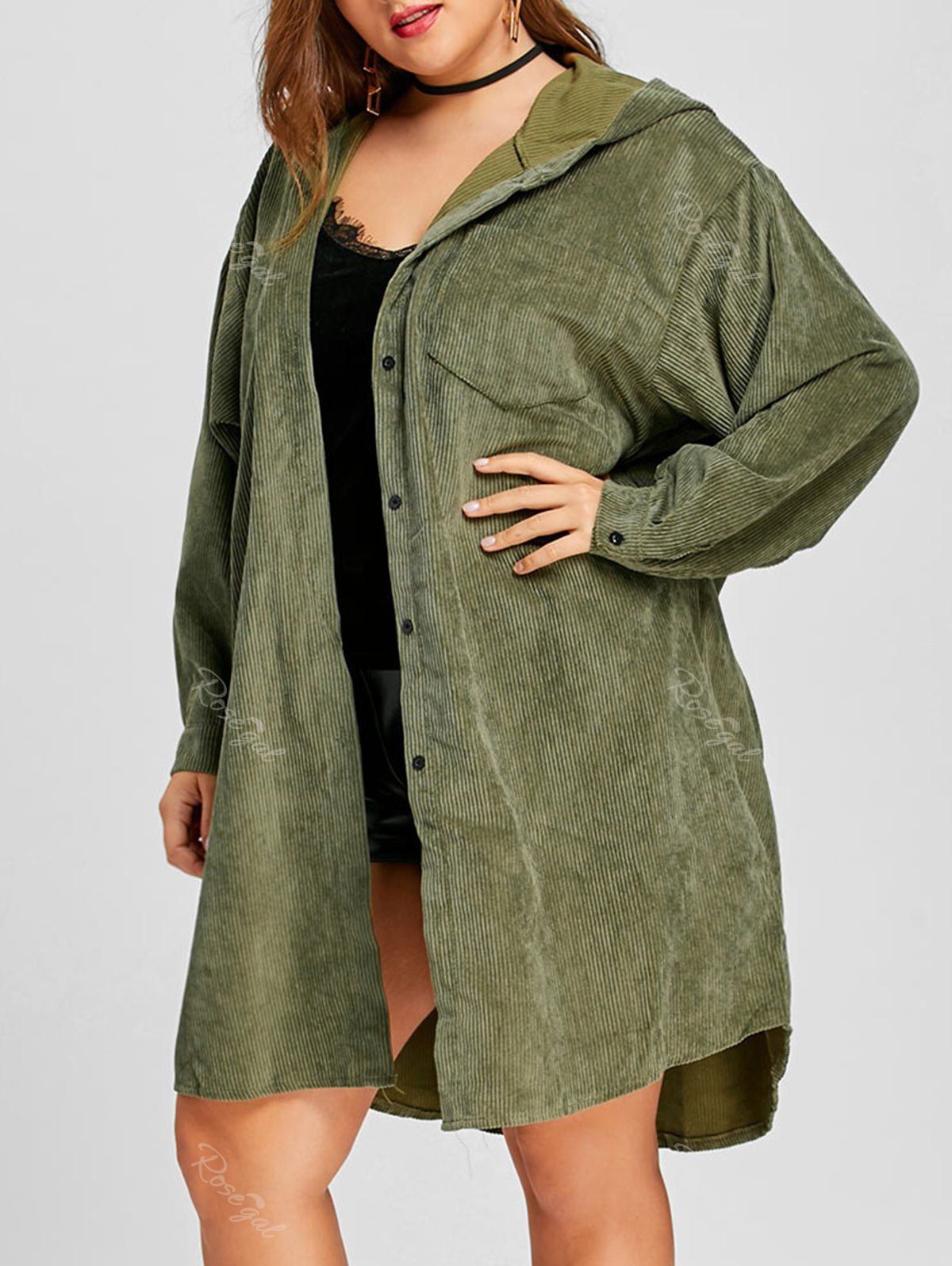 Manteau à Capuche En Velours Côtelé Avec Boutons Grande Manteau Velours Côtelé Femme Capuche Vintage Grande Taille