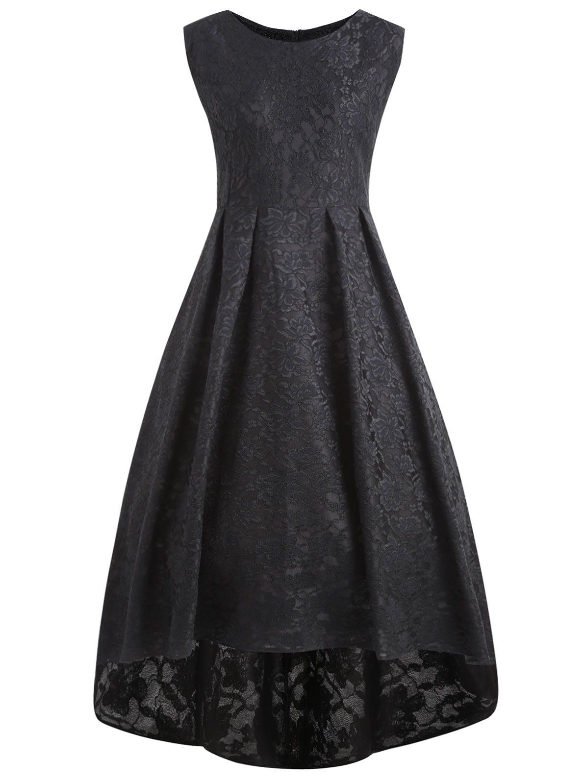 

Plus Size High Low Lace Midi Vintage Dress, Black