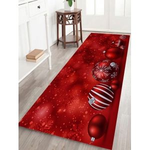 

Christmas Balls Pattern Skidproof Fleece Bath Rug, Red