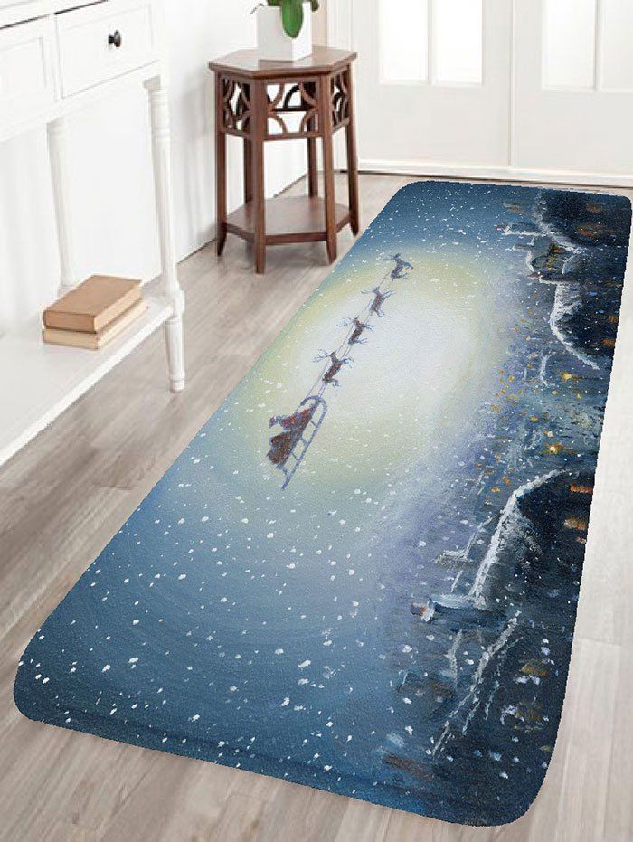 

Christmas Sled Print Water Absorption Flannel Antislip Bath Mat, Blue