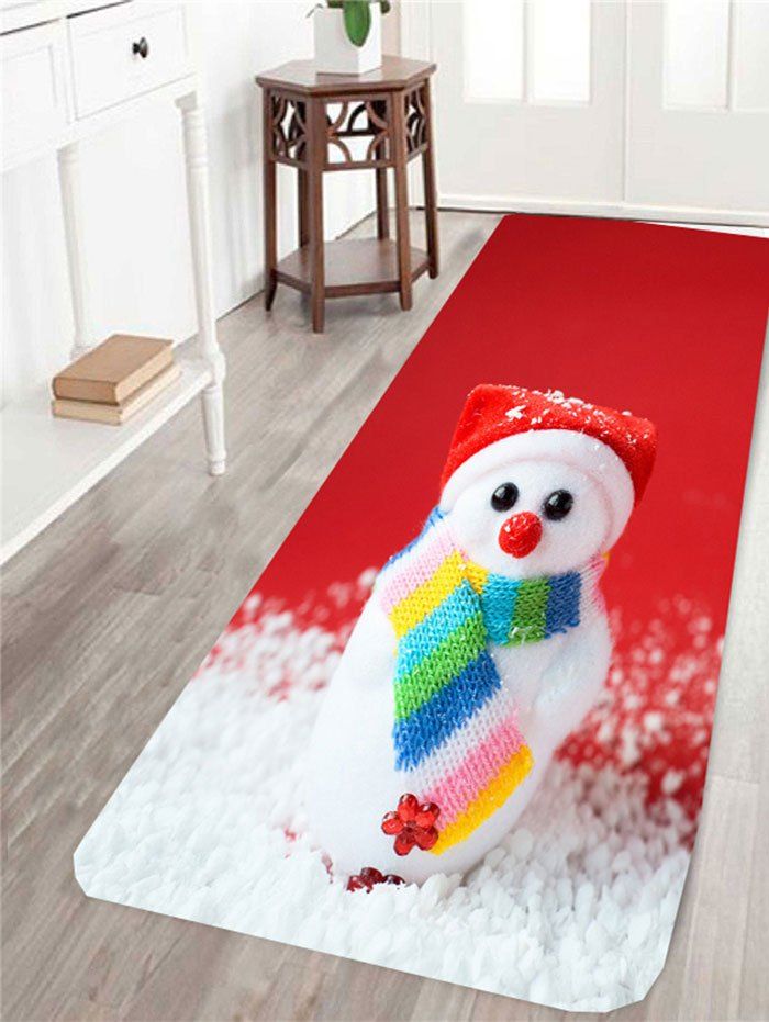 

Christmas Snowman Patterned Antiskid Area Rug, Red and white