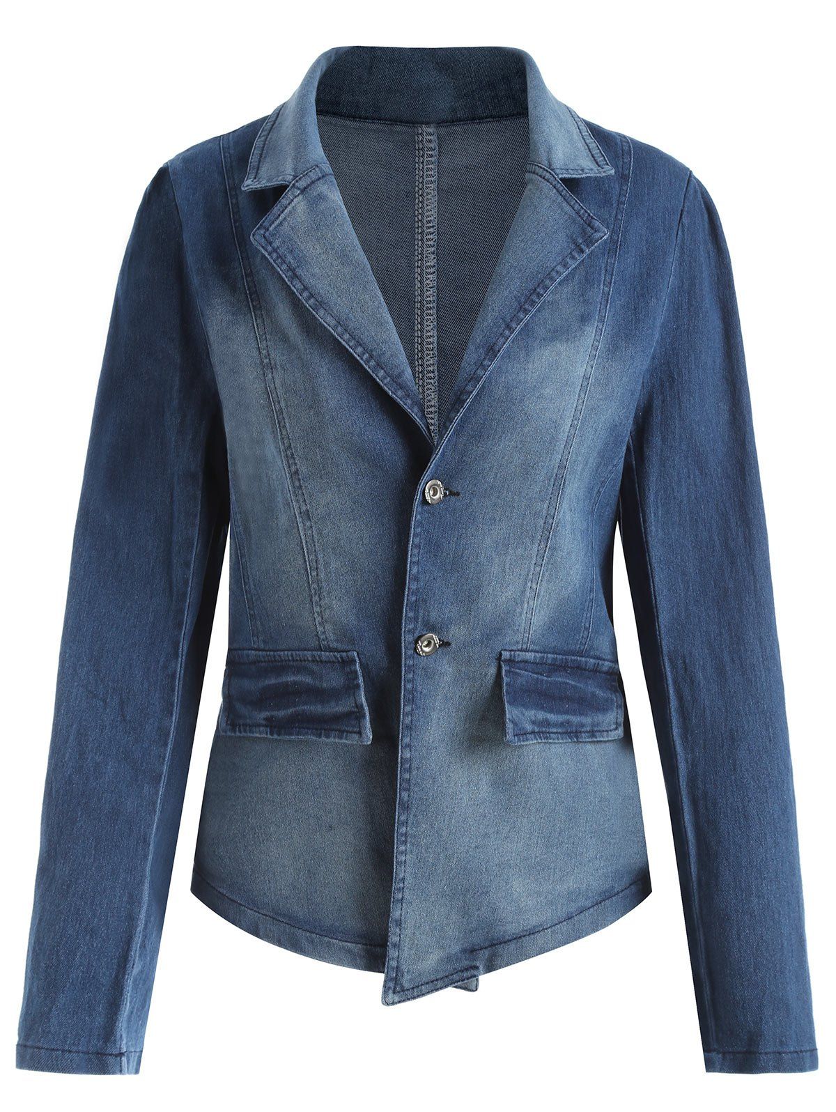 

Lapel Plus Size Denim Jacket, Denim blue