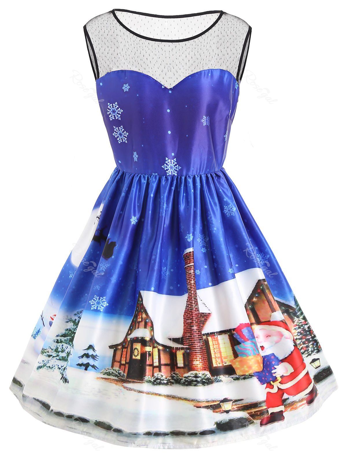 

Christmas Countryside Snow Day Plus Size Vintage Dress, Blue