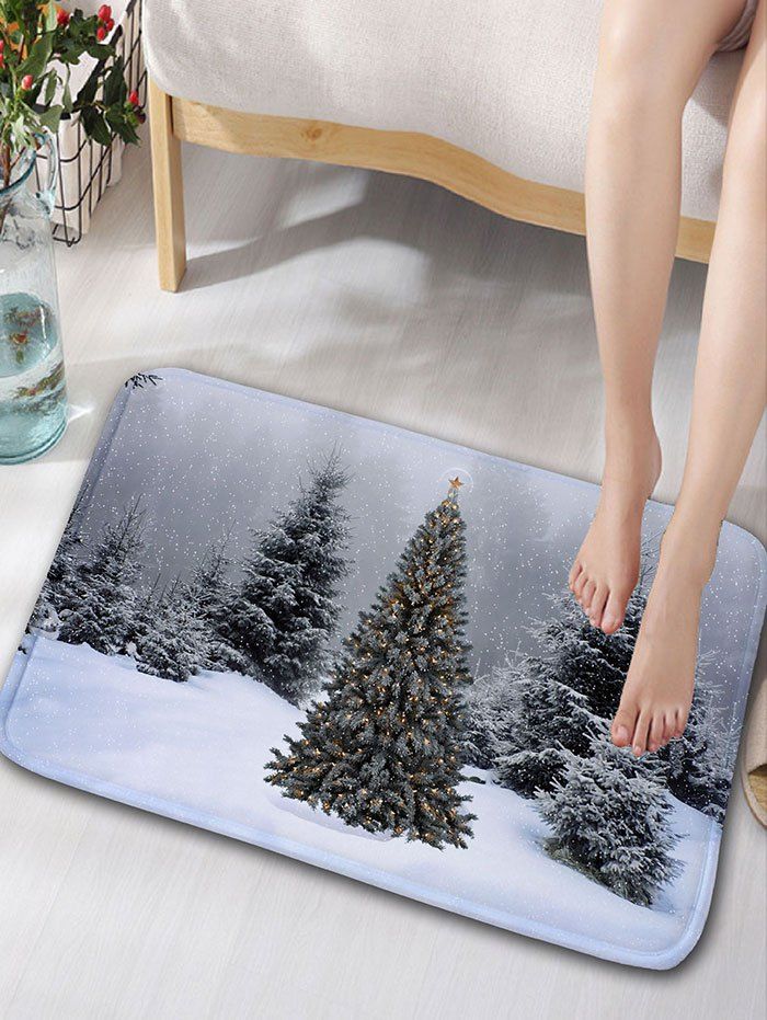 

Flannel Skidproof Christmas Snowscape Print Bath Mat, Gray