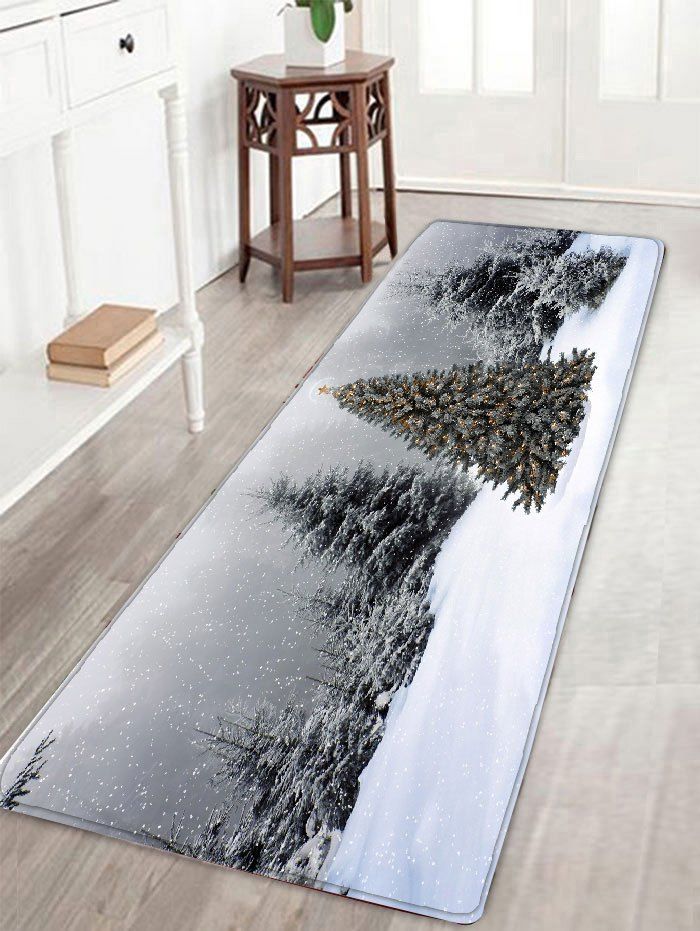 

Flannel Skidproof Christmas Snowscape Print Bath Mat, Gray