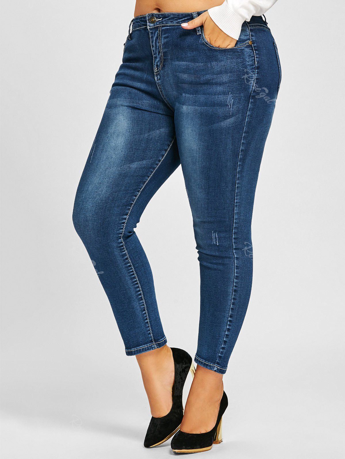 

Zipper Fly Plus Size Slimming Jeans, Denim blue
